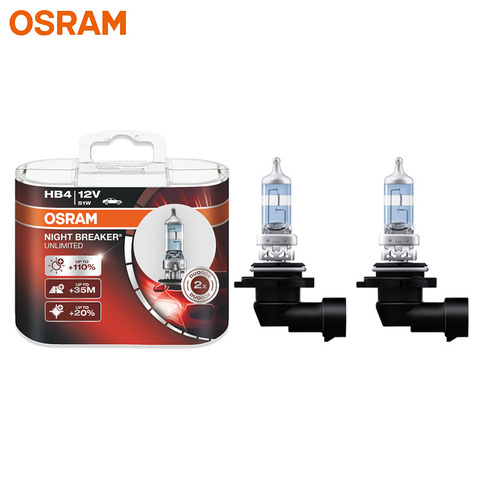 OSRAM Night Breaker Unlimited 9006 HB4 NBU Halogen 12V 51W P22d +110% Bright White Car Original Headlight Bulbs Fog Lamps, 2pcs ► Photo 1/6