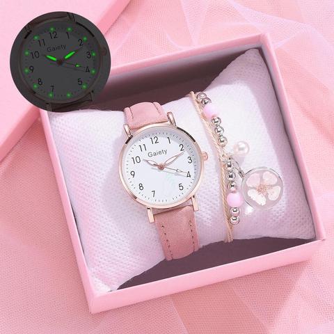 Fashion Children's Set Bracelet Watch Student Children Pink Watch Girl Leather Strap Children's Digital Quartz Watch Gift Clock ► Photo 1/6