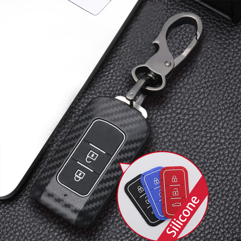 Carbon fiber ABS Car Key Case Cover for MITSUBISHI OUTLANDER 3 Lancer 10 L200 ASX Colt Pajero sport ECLIPSE CROSS with keychain ► Photo 1/6
