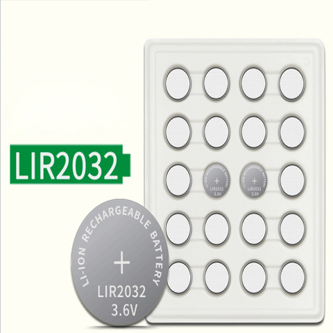 20PCS 3.6V LIR2032 lir 2032 lithium ion rechargeable battery 40mah Li-ion button coin cell replace for CR2032 CR 2032 ► Photo 1/1