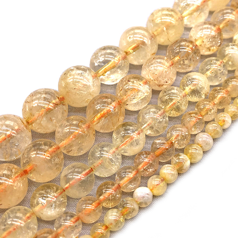 100% Natural Citrines Yellow  Crystal Round Loose Stone Beads For Jewelry Making Diy Bracelet Necklace 4/6/ 8/10/12mm 15