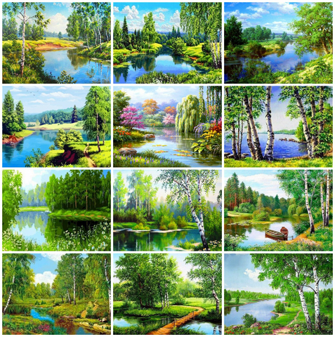 AZQSD 5d Diamond Painting Nature Cross Stitch Diamond Embroidery Tree Landscape Picture Of Rhinestones Home Decor Handmade ► Photo 1/6