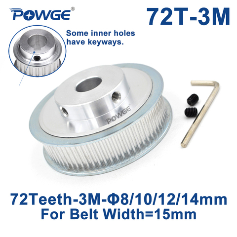 POWGE 72 Teeth HTD 3M Timing Pulley Bore 8/10/12/14/15/19/20/22mm for Width 15mm 3M Synchronous belt HTD3M Belt 72Teeth 72T CNC ► Photo 1/6