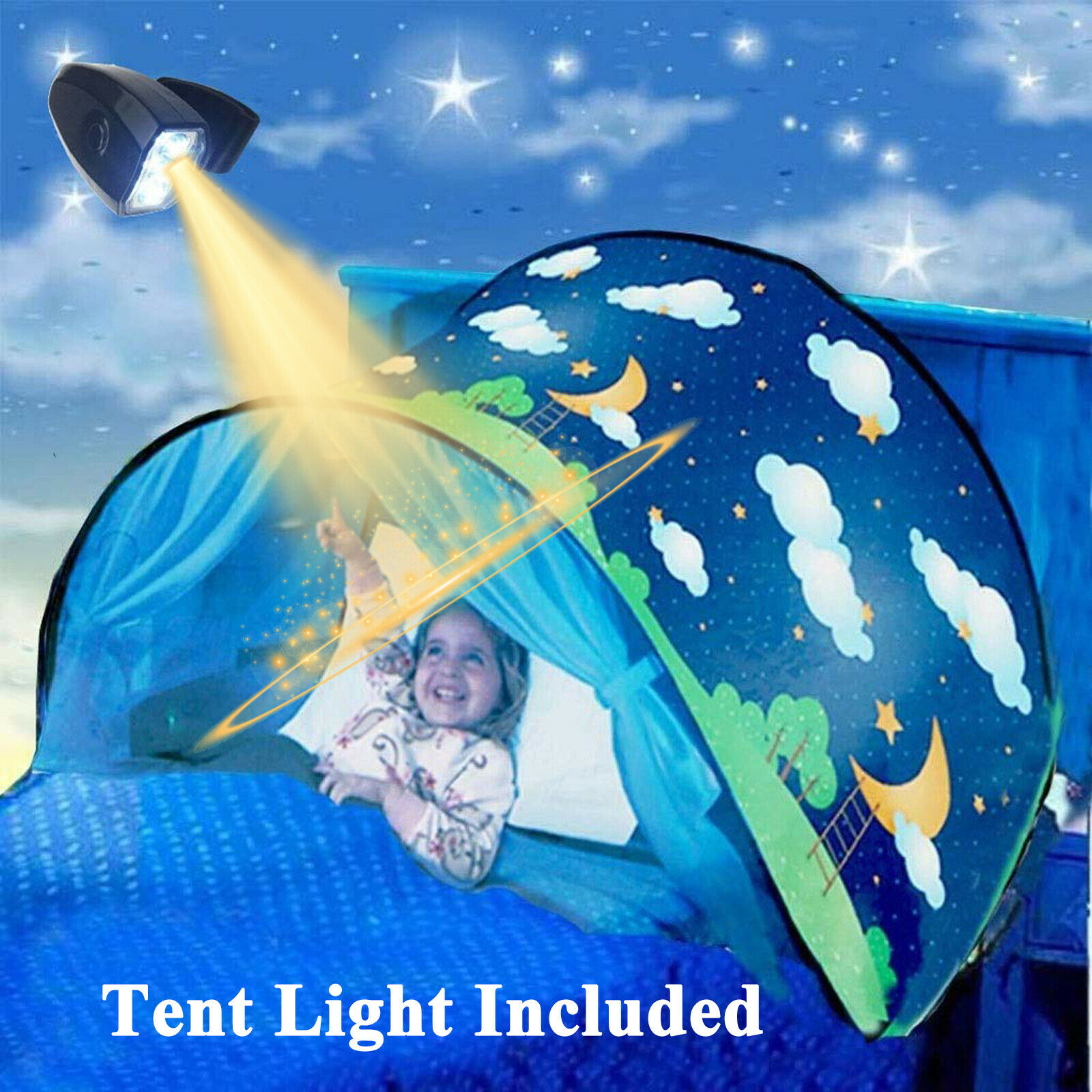 Dream Tents Kid Space Adventure Wonderland Foldable Pop up Bed Tent+Tent Lights 