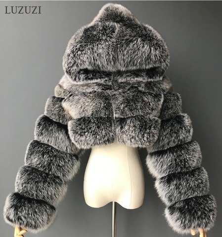 LUZUZI New Winter Furry Cropped Faux Fur Coats Women 2022 Fluffy Top Coat with Hooded Warm Fur Jacket Ladies manteau femme ► Photo 1/6