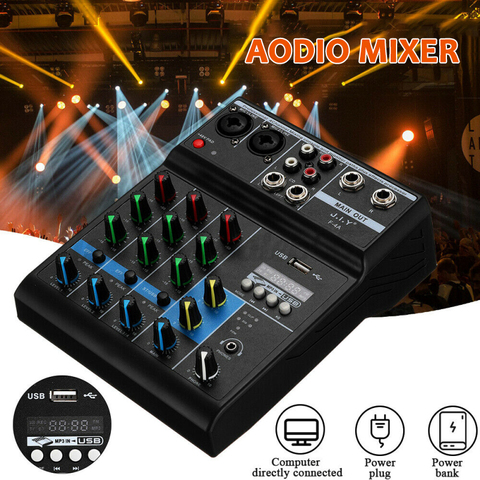 Portable Mini Mixer 4 Channel Audio DJ Console with Sound Card USB