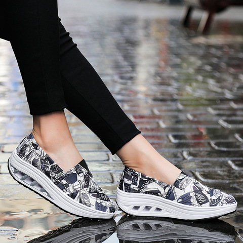 Women Canvas Shoes Casual Sneakers Woman 5cm Height Increasing Shoes Low-cut Elastic Band Fretwork Heels Student Wedges Hot Sale ► Photo 1/6