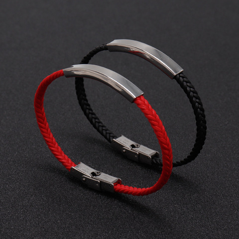 2022 New Silver Color Thin Stainless Steel Charm Bracelet for Women Men Lucky Braid Rope Red/Black Bracelets Couple Gifts ► Photo 1/6