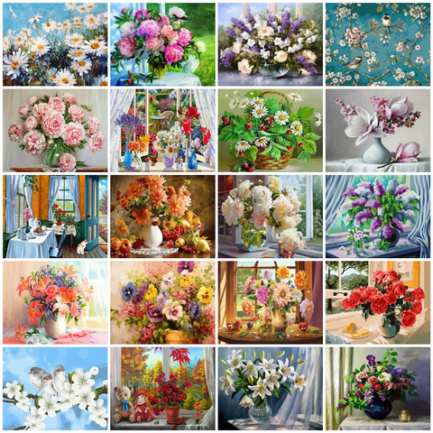 AZQSD Paints By Numbers Flowers Home Decoration Oil Painting By Numbers On Canvas Full Set  DIY 50x40cm Handmade Gift ► Photo 1/6