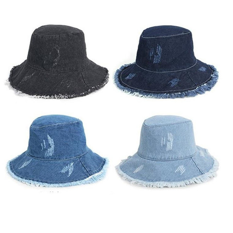 Ldslyjr 2022 Solid Denim Retro Bucket Hat Fisherman Hat Outdoor Travel Hat Sun Cap Hats for Girl and Women 275 ► Photo 1/6
