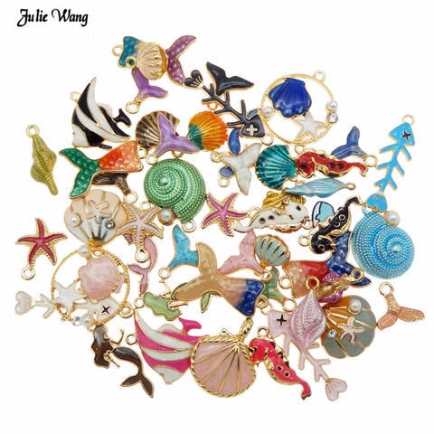 Julie Wang 20pcs Cute Alloy Enamel Animal Mermaid Charms Mixed Fish Conch Seashell Pendant Necklace Bracelet DIY Accessory ► Photo 1/5