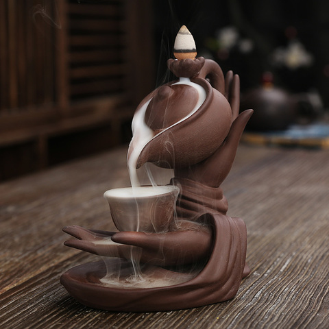 F Ceramic Waterfall Incense Burner Buddha Hand Censer Holder Indoor Smoke Backflow Incense Fountain Buddhist Altar Table Decor ► Photo 1/6