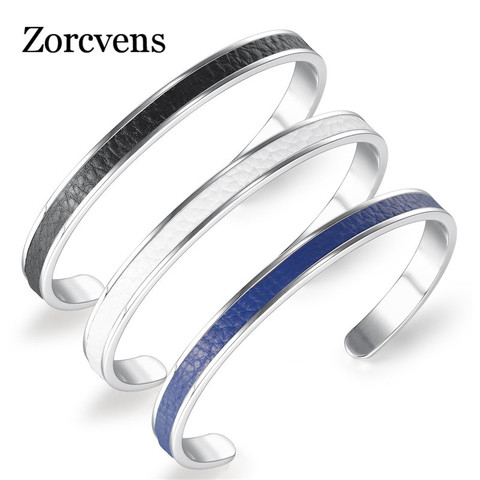 ZORCVENS New Leather Cuff Bracelets Bangles Men Women Gold Color Stainless Steel Bangle Unisex Pulseras Luxury Fashion Jewelry ► Photo 1/6