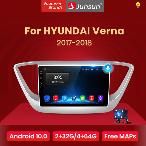 Junsun V1 2G+32G Android 8.1 4G Car Radio Multimedia audio Player GPS Navigation For Hyundai Solaris Verna 2017 2022 2din no dvd ► Photo 1/6