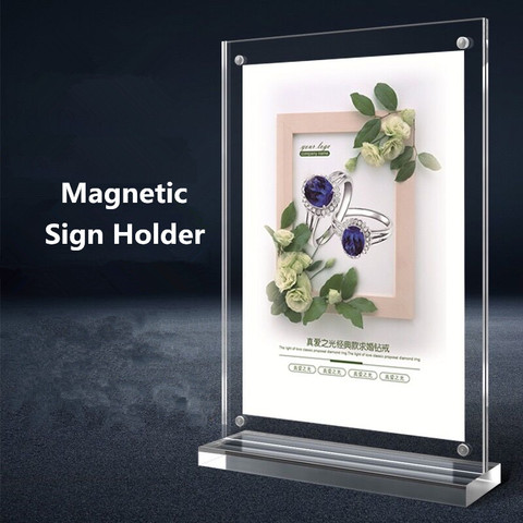 A4 T shape Double Side Magnetic Acrylic Sign Card Holder Display Stand Menu Paper Stands Frame For Tables Restaurants Sign Board ► Photo 1/6