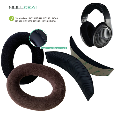 NULLKEAI Velvet Replacement Parts for Sennheiser HD515 HD518 HD555 HD595 HD558 HD569 HD598 HD598SE HD599 Earpads Bumper Headband ► Photo 1/6