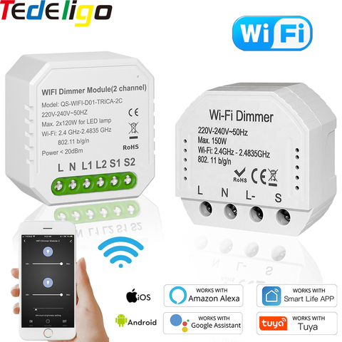 Tuya Smart Life WiFi Dimmer Switch 1Gang 2Gang 220V 240V Breaker Module Remote Control LED VoiceControl WorkWith GoogleHomeAlexa ► Photo 1/6