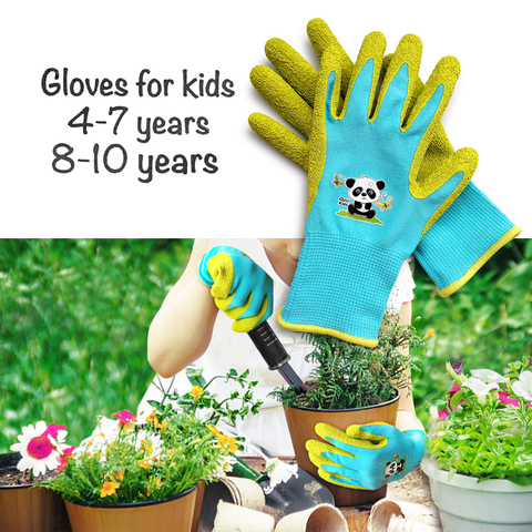 Kids /Junior garden safety rubber coated gloves, DIY, age from year 3 to year 12, nylon knitted with palm natural latex coated ► Photo 1/6