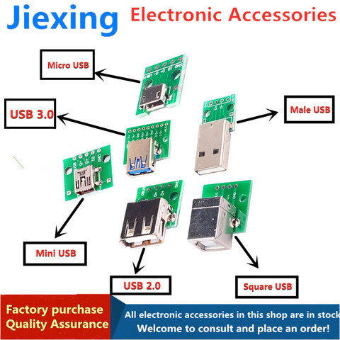 5pcs Micro Mini USB USB A Male USB 2.0 3.0 A Female USB B Connector Interface to 2.54mm DIP PCB Converter Adapter Breakout Board ► Photo 1/1