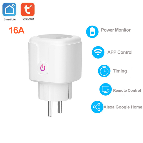 16A EU Tuya Smart Wifi Power Plug with Power Monitor Smart Home Wifi Wireless Socket Outlet Via Smart Life APP Works with Alexa ► Photo 1/6