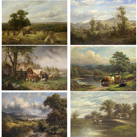 Rural Natural Scenery Photography Backdrop Photo Studio Oil Painting Old Master Portrait Background Farm Cattle Sheep Photocall ► Photo 1/6