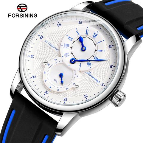 Forsining Luxury Men White Blue Automatic Wristwatch Transparent Mechanical Watch Silicone Band Sport Clock Relogio masculino ► Photo 1/6