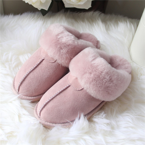 Top Quality 2022 Natural Sheepskin Fur Slippers Female Winter Slippers Women Warm Indoor Slippers Soft Wool Lady Home Slippers ► Photo 1/6