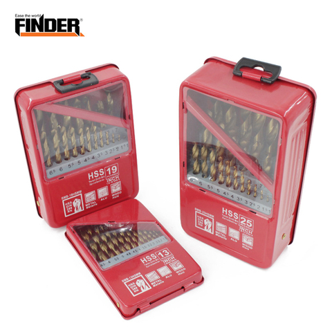FINDER 13/19/25PCS 1.0~13mm HSS Titanium Coated Drill Bit Set For Metal Woodworking Drilling Power Tools Accessories In Iron Box ► Photo 1/6