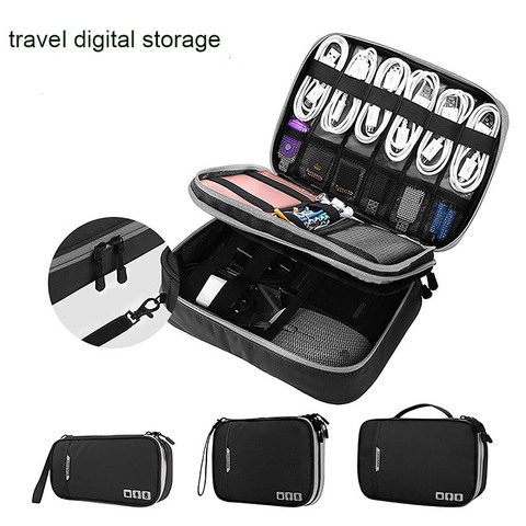 Double Layer USB Cable Hard Drive Case Electronics Accessory Organizer iPad Tablet Cellphone Holder Travel Carrying Storage Bag ► Photo 1/6