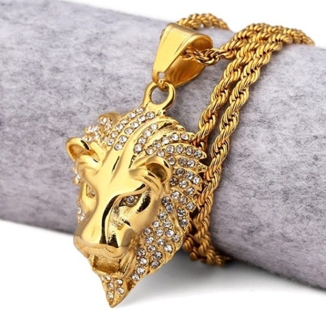 Lion Head Gold Personality Domineering Trend Necklace Hip Hop Street Pendant Jewelry 60 Cm Chain ► Photo 1/6