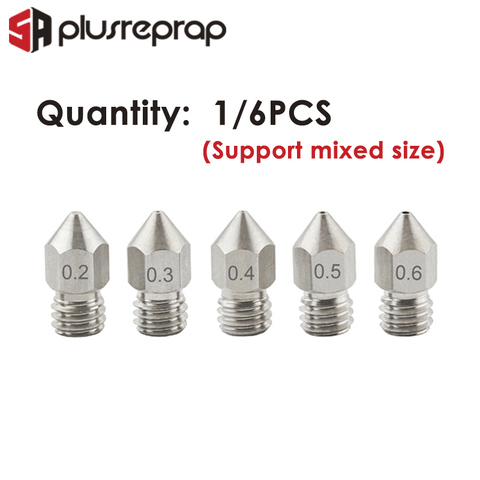 3D Printer MK8 V5 V6 stainless steel 6Pcs M6 Nozzle 0.2/0.3/0.4/0.5/0.6/0.8/1.0mm Extruder Print Head For 1.75mm Fliament ► Photo 1/5