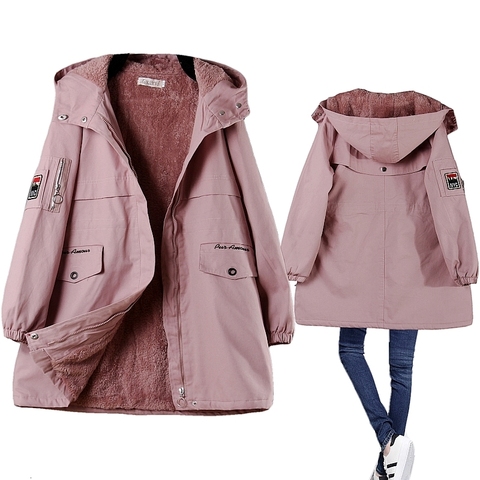 Winter Fleece Women Parka Hooded Mid Length Loose Warm Coat Padded Pink Blue Female Windbreaker Jacket ► Photo 1/5