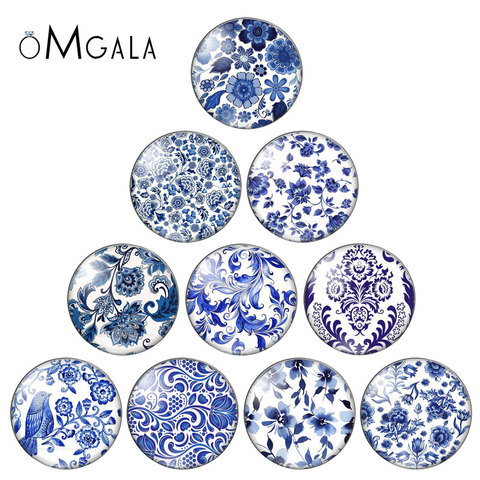 Blue and white Porcelain Flowers mixed 10pcs 12mm/18mm/20mm/25mm Round photo glass cabochon demo flat back Making findings ► Photo 1/6