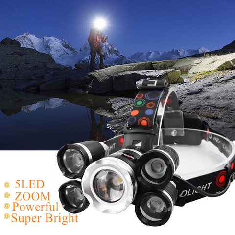 Drop Shipping  Powerful Headlight 5 LED T6 headlamp ZOOM Flashlight Torch Hunting head light Fishing light camping lantern ► Photo 1/6