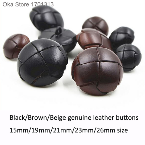 1pc Genuine Leather covered buttons 15/19/21/23/26mm High quality beige black brown leather buttons for coats ► Photo 1/6