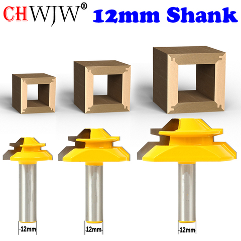 CHWJW 1PC 12mm Shank Industrial Quality Medium Lock Miter Router Bit with 45Degree 3/8-1 Inch Stock woodworking milling cutter ► Photo 1/4