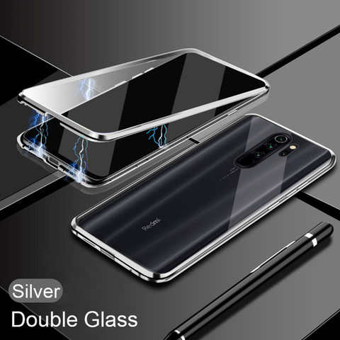 Double Sided Glass Metal Magnetic Case For Xiaomi Redmi 9 9A Note 9 9s pro max 8 pro Magnetic Cover For xiaomi note10 lite case ► Photo 1/6