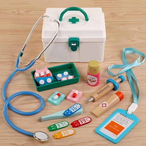 oys for Children Girl Boy Kids Pretend Play Wood Doctor Toys Red Medical Kit Dentist Medicine Box Sets Cloth Bag Packing Games ► Photo 1/6