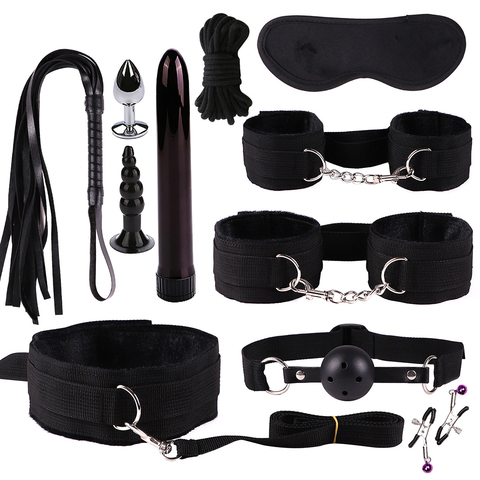 11PCS/SET Sex Toys for Couples Exotic Accessories Nylon Silicone Sex Bondage Set Lingerie Handcuffs Whip Rope Anal Vibrator ► Photo 1/5