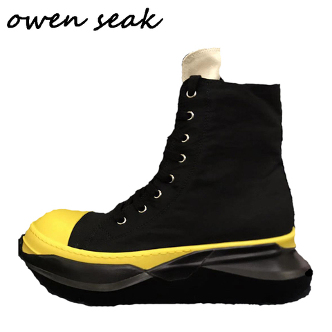 Owen Seak Men Canvas Shoes Luxury Trainers Boots Lace Up Sneakers Casual Women Height Increasing Zip High-TOP Flats Black Shoes ► Photo 1/1