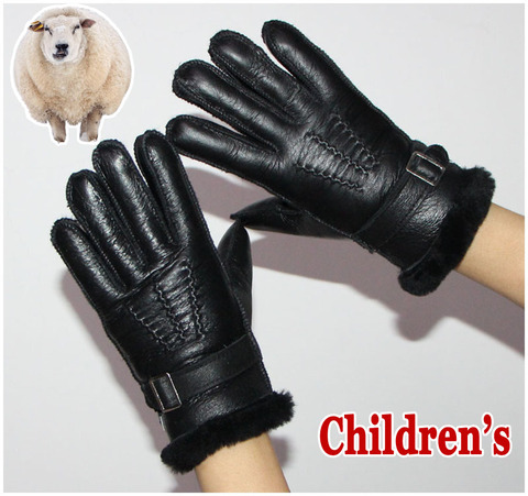 Fur gloves children's sheepskin gloves sheepskin wool gloves winter warmth thickening real wool gloves primary school gloves new ► Photo 1/4
