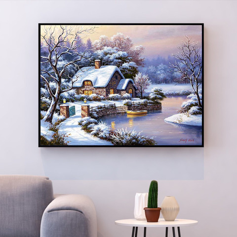 HUACAN Cross Stitch Embroidery Winter Scenery Cotton Thread Painting DIY Needlework  Kits 14CT Winter Home Decoration ► Photo 1/6
