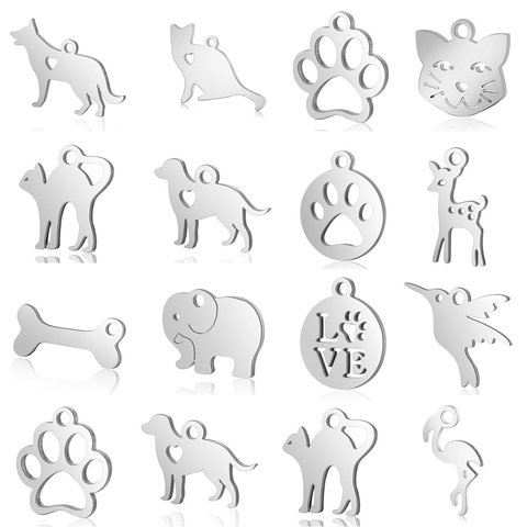 10pcs/lot Pet Dog Cat Paw DIY Charms Wholesale 100% Stainless Steel Dachshund Elephant Pendant Hummingbird Frog Connector Charm ► Photo 1/6