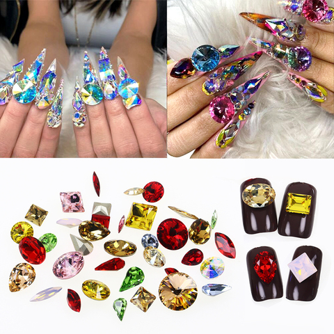 Crystal Glitter Rhinestone 3D Nail Art Decoration Glass nails art Rhinestones Mixed Colors pointback Manicure tools Accessories ► Photo 1/6