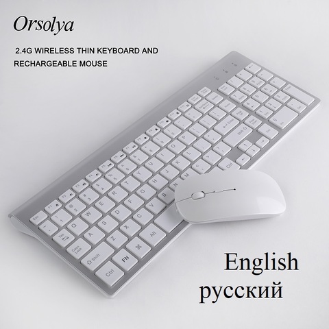 2.4G Wireless Thin Keyboard and Rechargeable Mouse Combo English/Russian letters Keyboard set Silent key For Computer laptop PC ► Photo 1/6