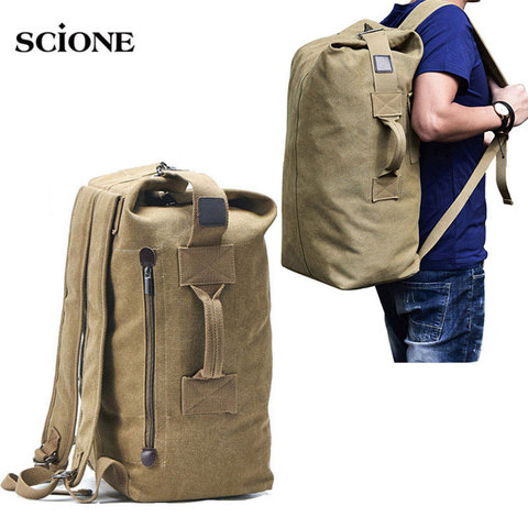 Men Camping Bacpkack Canvas Bag Luggage Travel Large Army Bucket Bags Military Canvas Backpacks Sports Shoulder Bag Daily XA188A ► Photo 1/6