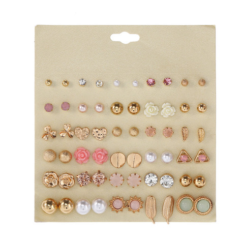 Fashion Brincos Stud Earrings Set Crystal Pearl Women Earrings Sets Boho Leaf Flowers Heart Earring Geometric Vintage Jewelry ► Photo 1/6