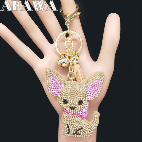 2022 Fashion Chihuahua Dog Crystal Bag Accessories for Women Yellow Gold Color Keyring Jewelry llaveros para mujer K2502S01 ► Photo 1/6