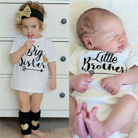 Family Matching Outfits Brother Sister Summer Tshirt Baby Boys Romper Little Boy Bodysuit Big Sister T-shirt Summer Kid Top Tees ► Photo 1/6