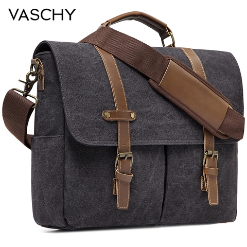 VASCHY Vintage Men Briefcase Water Resistant Canvas Messenger Bag for 15 In Laptop Business Satchel Padded Shoulder Bags Male ► Photo 1/6